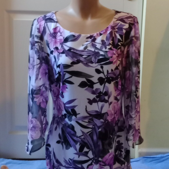 Connected Apparel Floral Long Sleeve Dress - Purple and Black - Picture 6 of 11